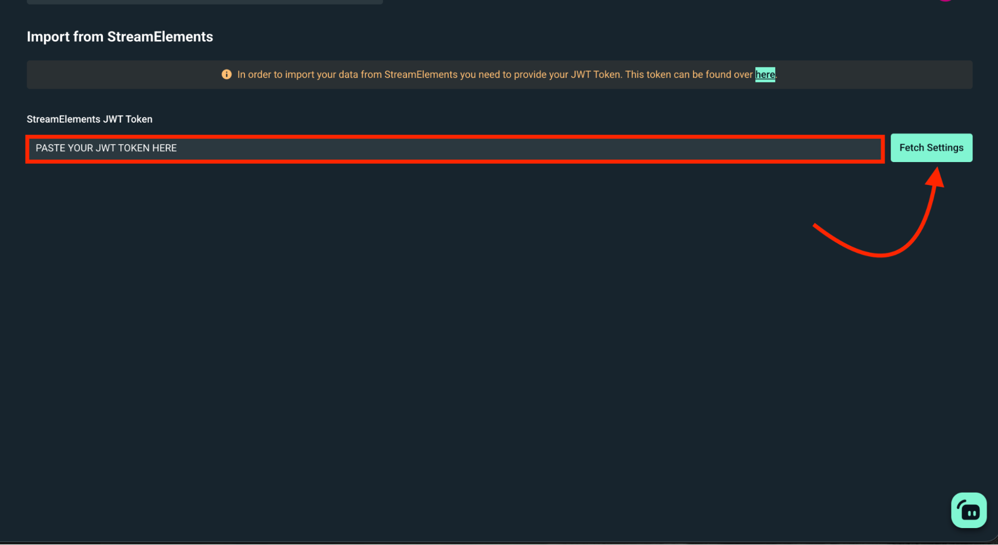 where to put jwt token in streamlabs to fetch streamelements settings